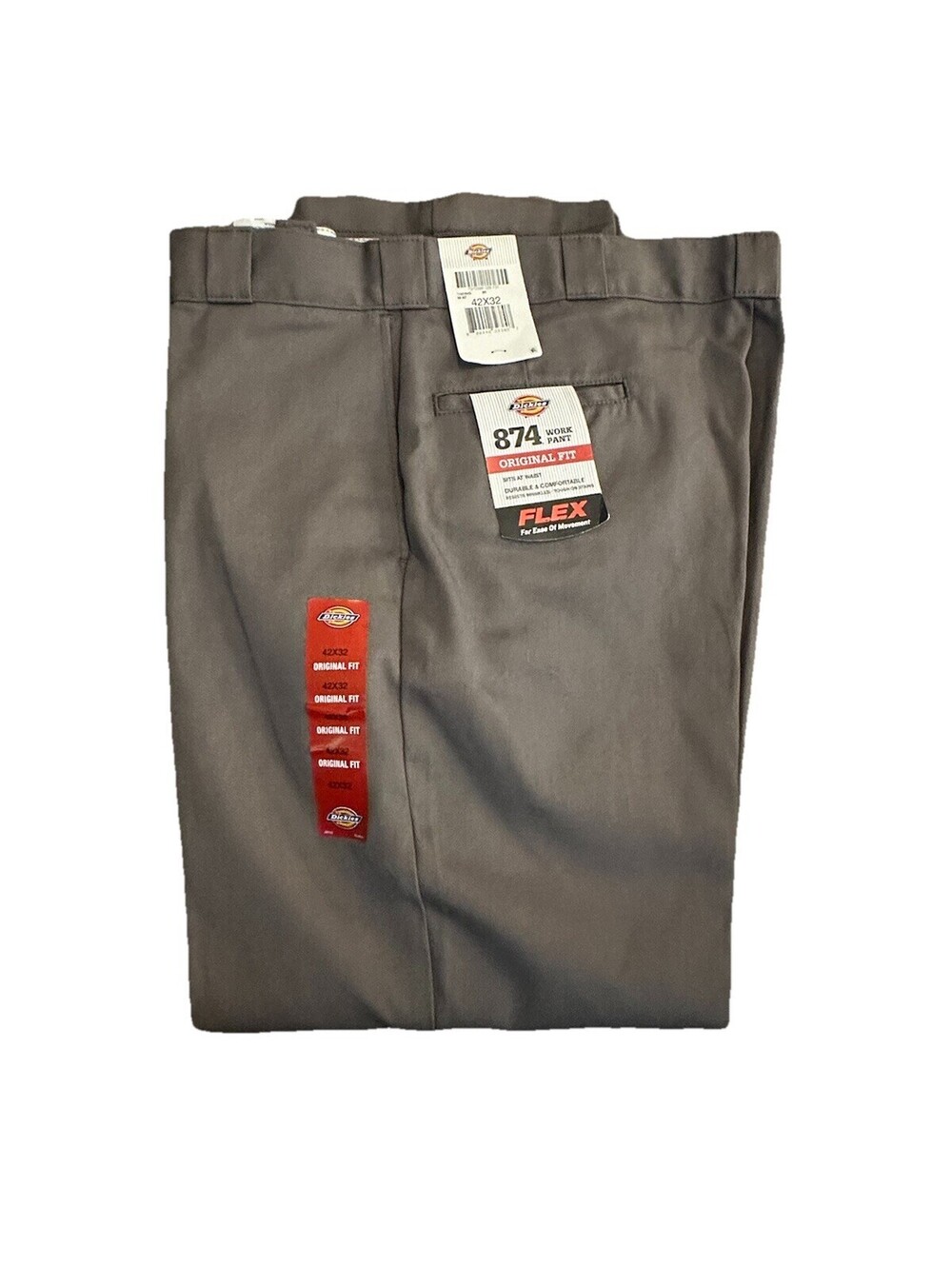 Dickies Men's 874 Flex Gray Original Fit Uniform Work Pants Size 42x32 NEW